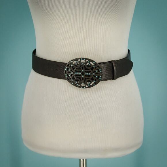 Carlisle Size XS Black Leather Statement Rhinestone Jewel Buckle Adjustable Belt main image 5